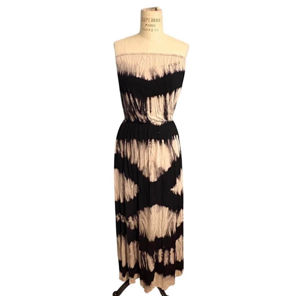 Urban X Strapless Maxi Dress Black Beige Tie Dye Boho Resort Vacation S/M‎